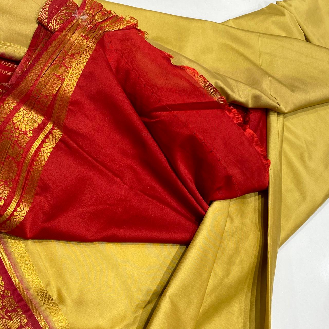 Semi Mysore Crepe Saree | Contrast Border | Raj Silk Villa