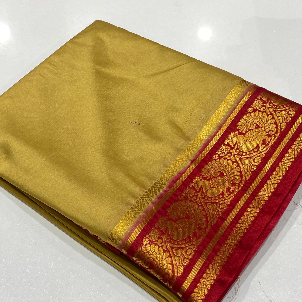 Semi Mysore Crepe Saree | Contrast Border | Raj Silk Villa