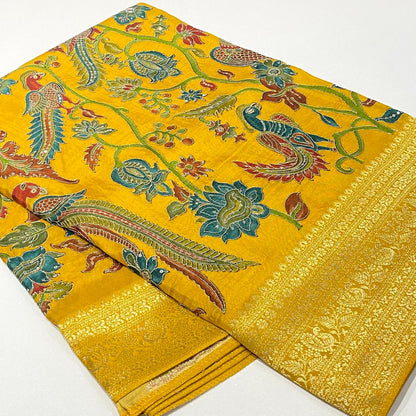 Kalamkari Printed Zari Saree