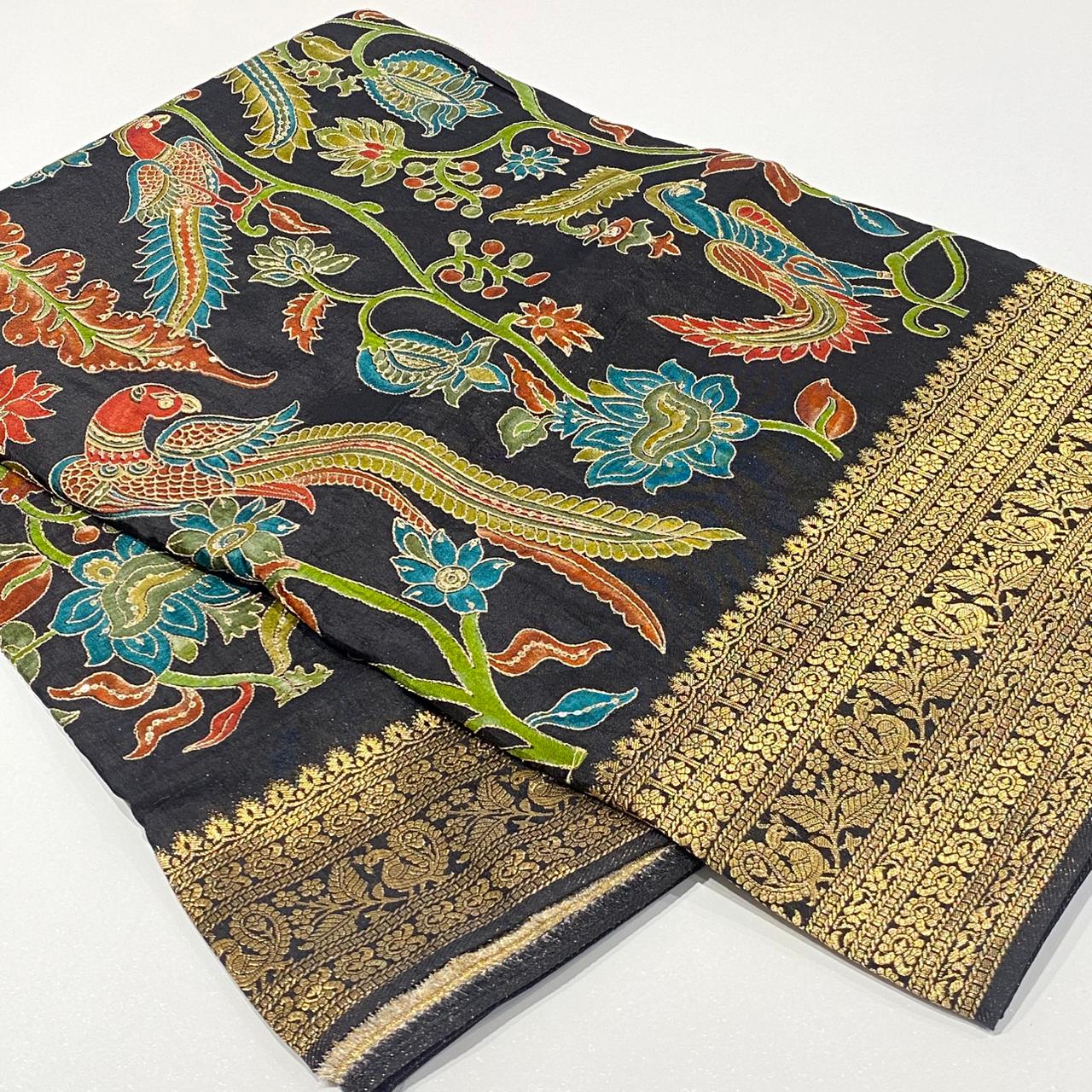Kalamkari Printed Zari Saree