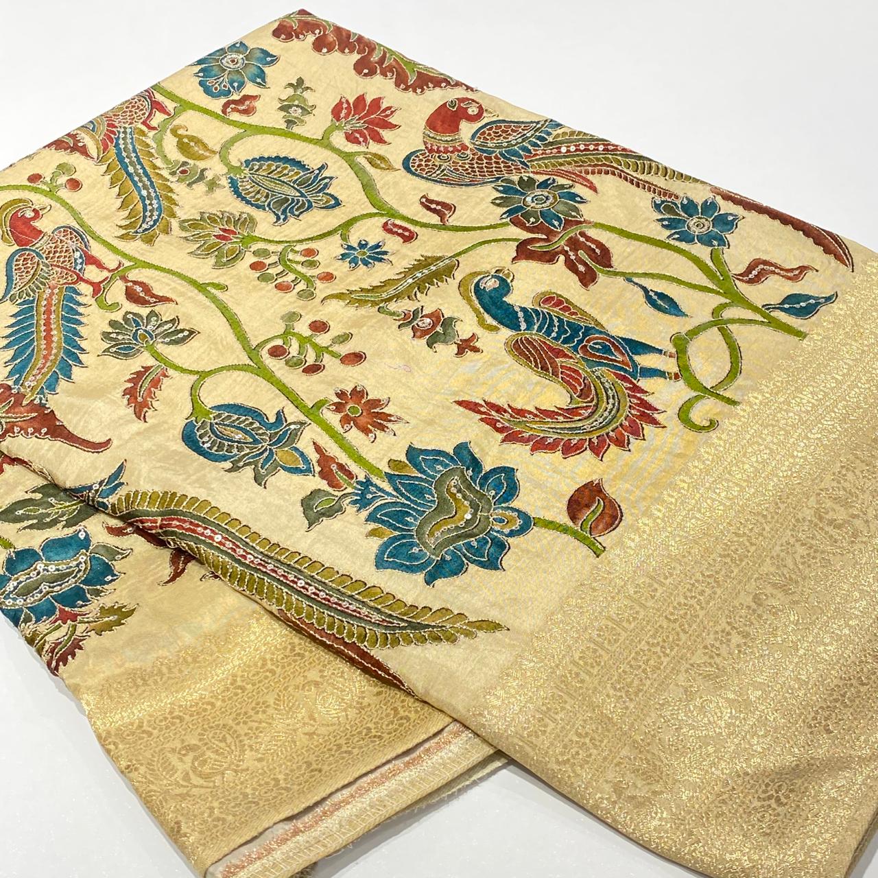 Kalamkari Printed Zari Saree