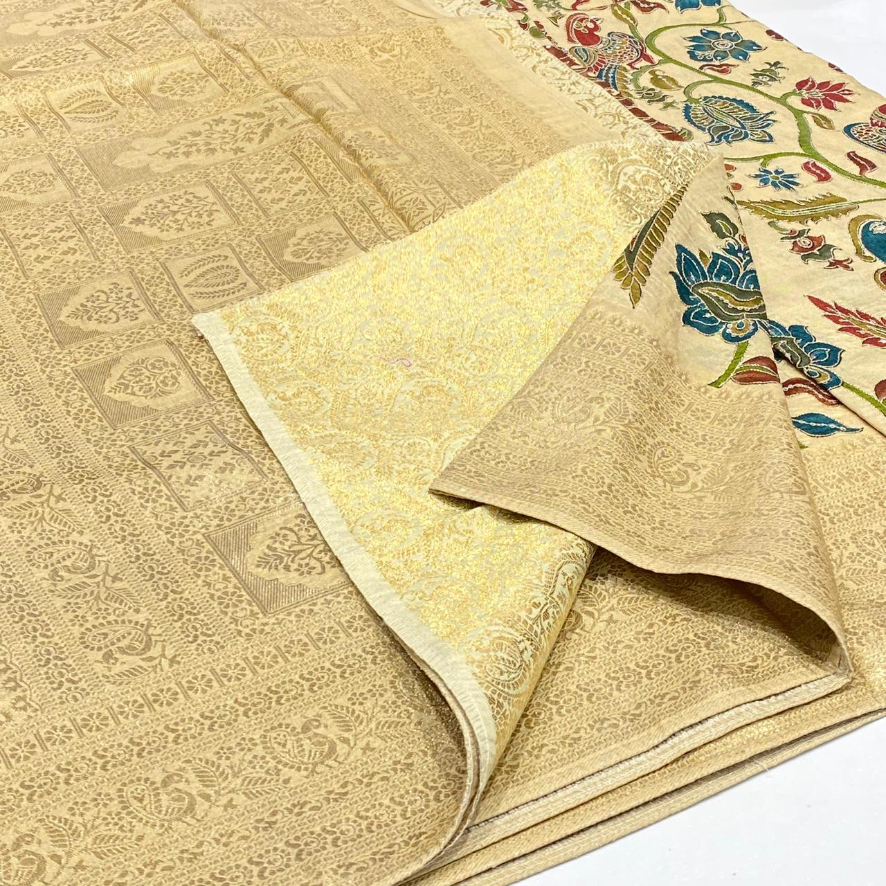 Kalamkari Printed Zari Saree