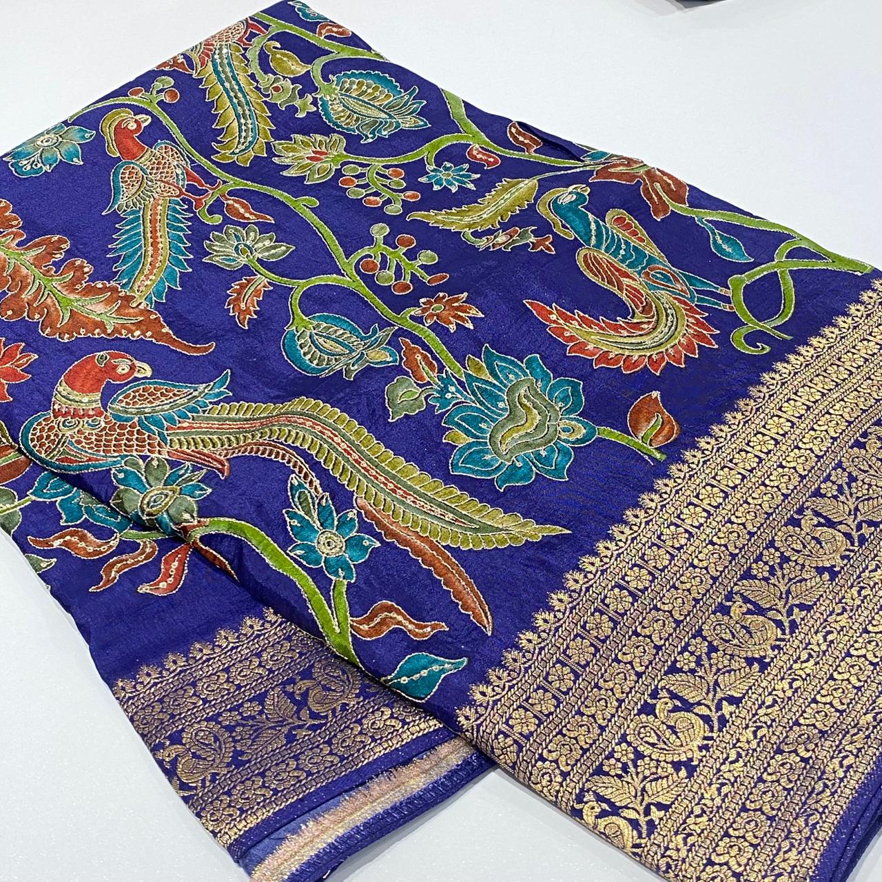 Kalamkari Printed Zari Saree