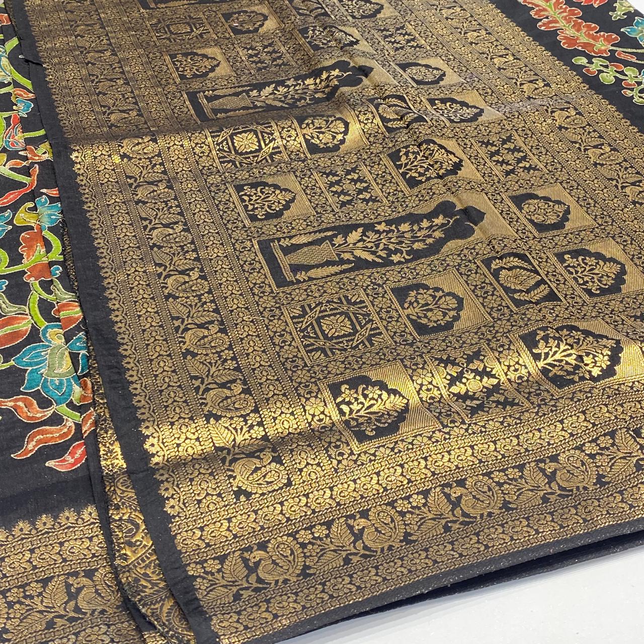 Kalamkari Printed Zari Saree