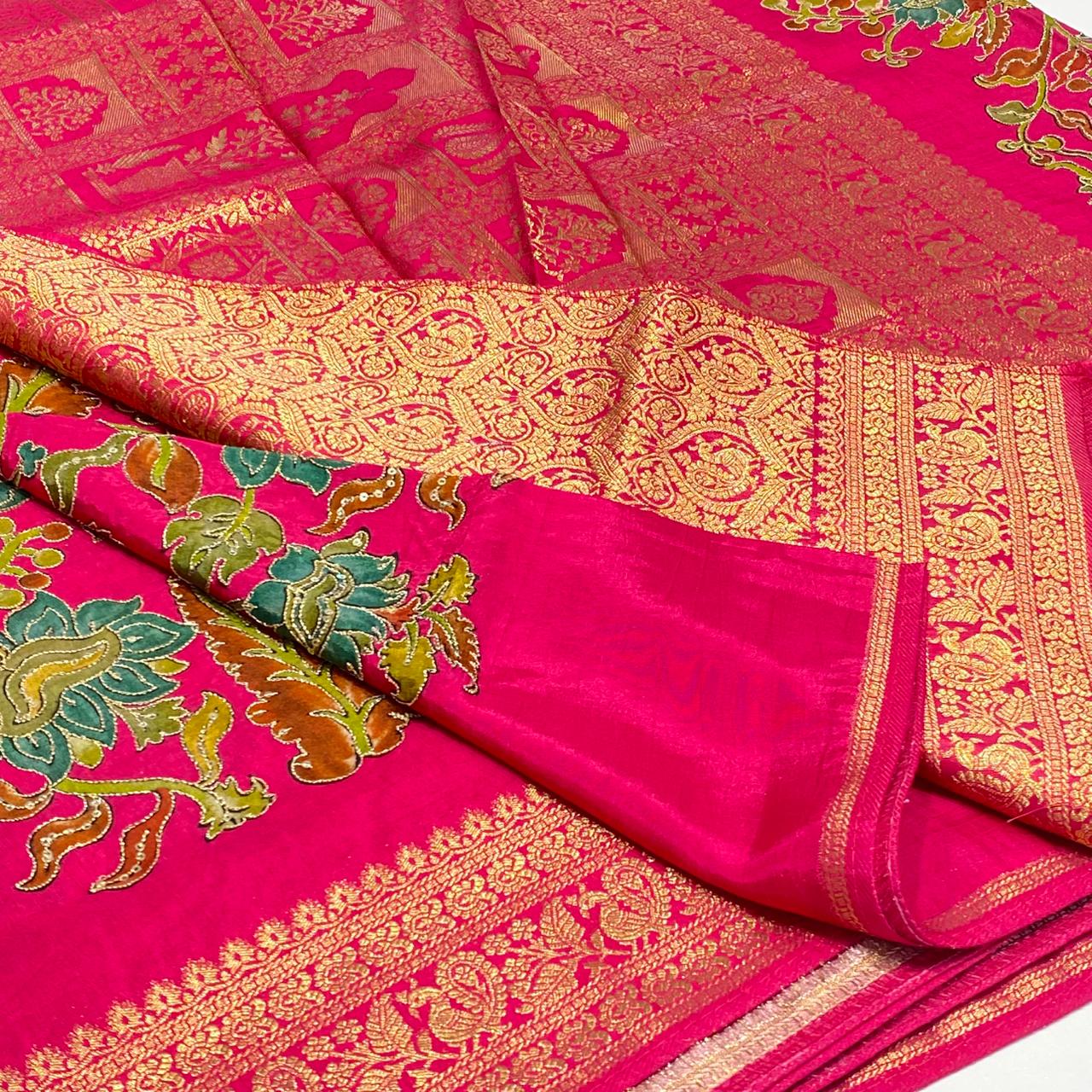Kalamkari Printed Zari Saree