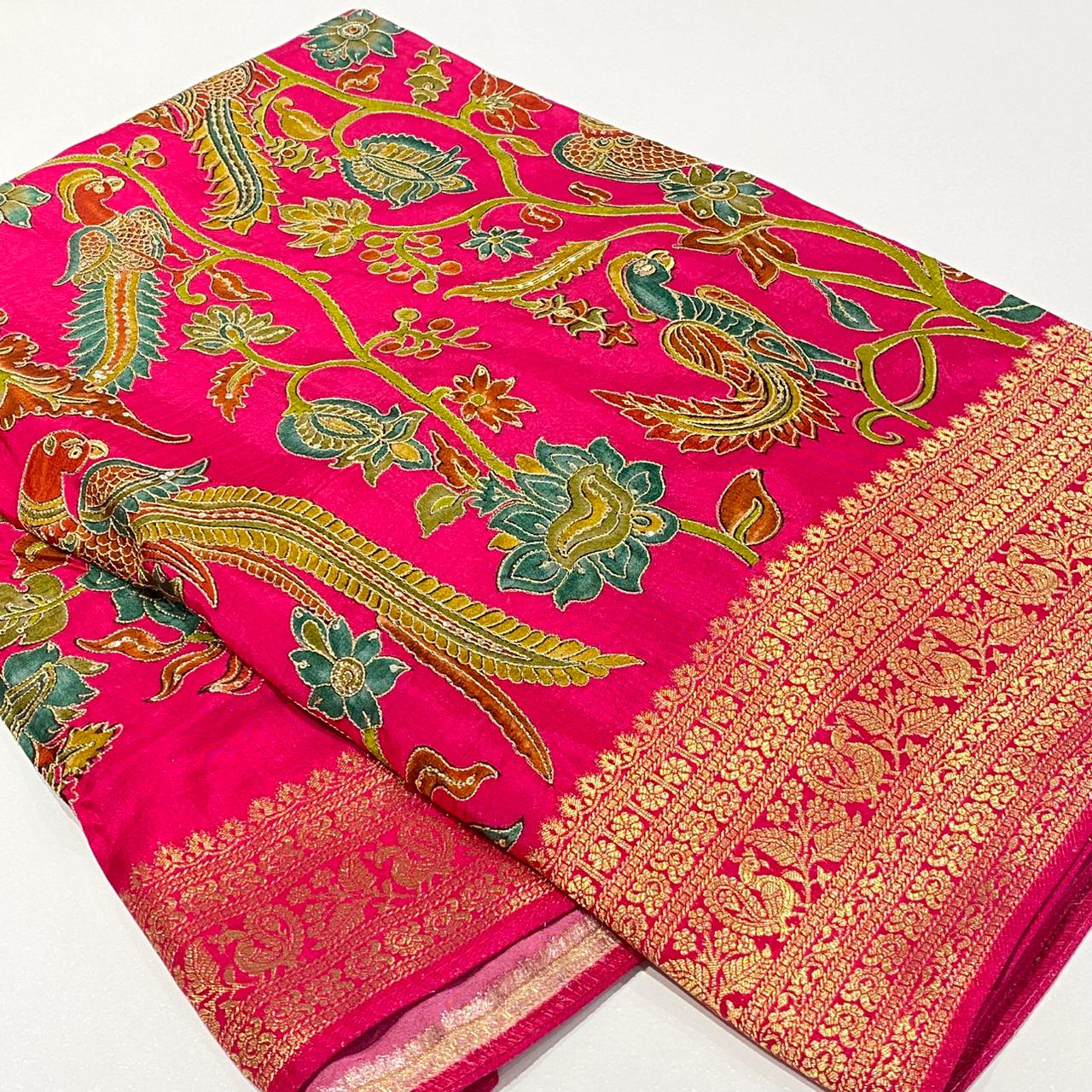 Kalamkari Printed Zari Saree