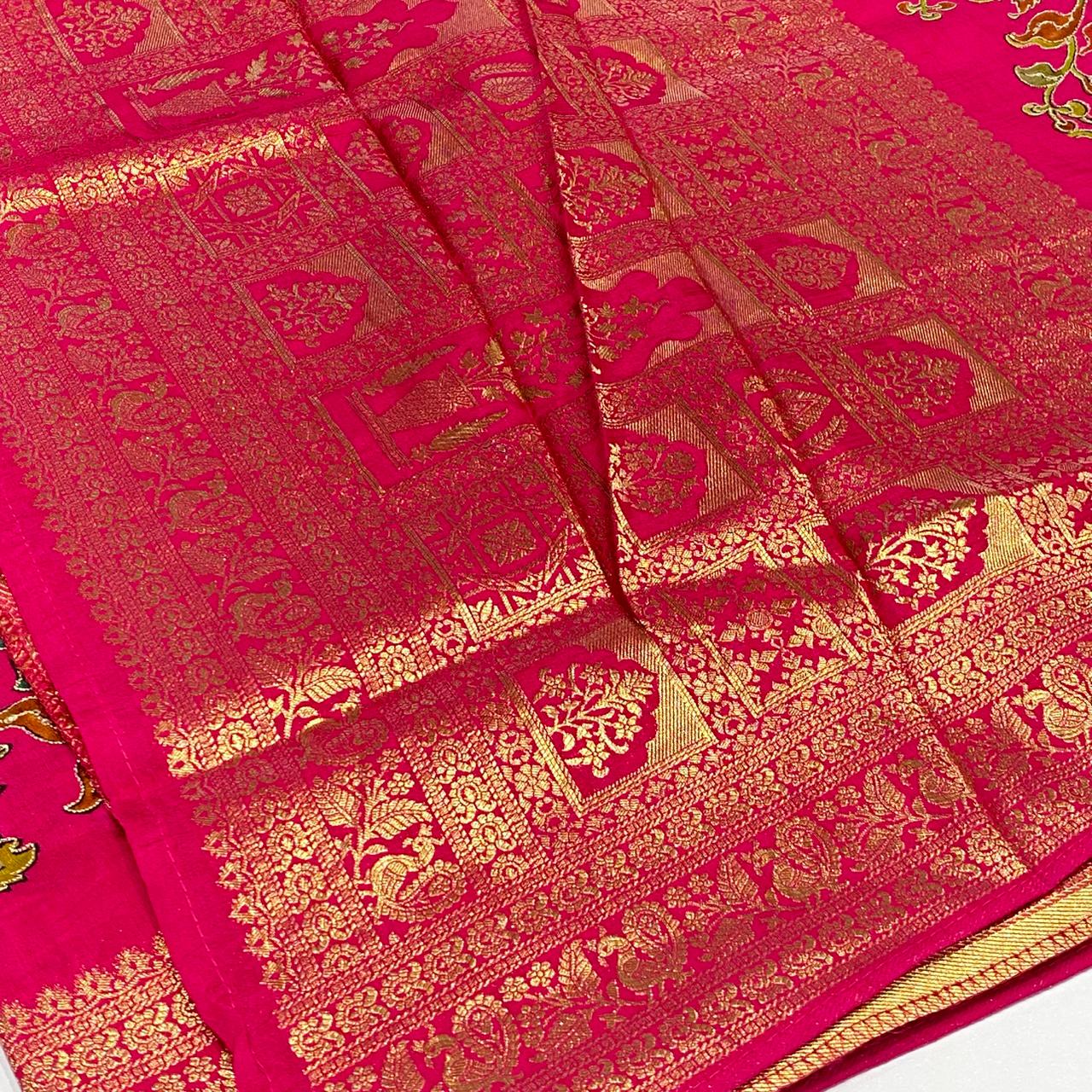 Kalamkari Printed Zari Saree