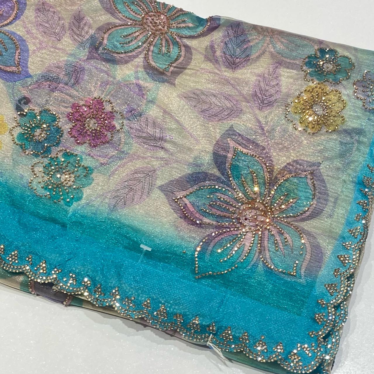 Floral Printed Organza Saree