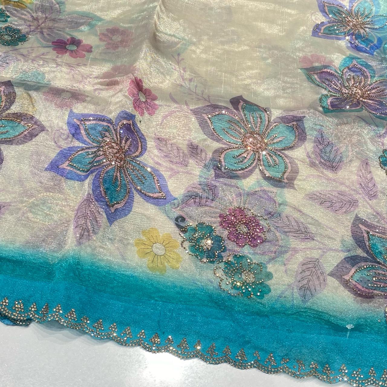 Floral Printed Organza Saree