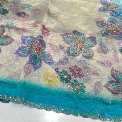 Floral Printed Organza Saree
