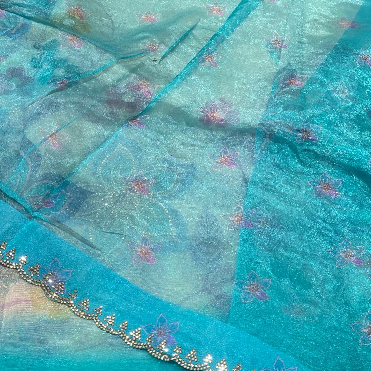 Floral Printed Organza Saree