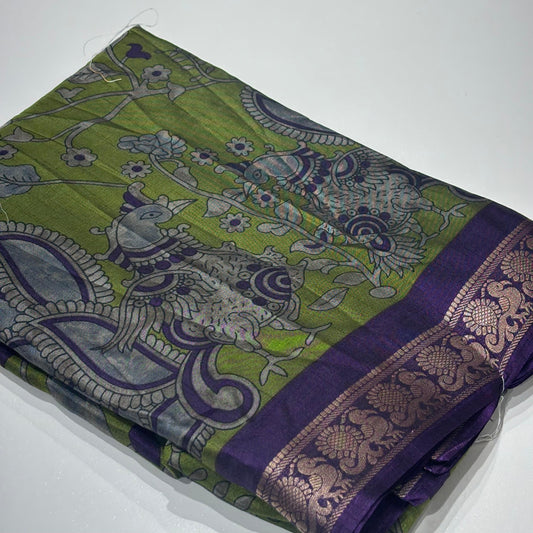 Lightweight Printed Crepe Saree | Peacock print border