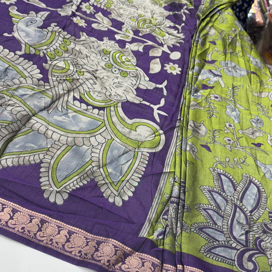 Lightweight Printed Crepe Saree | Peacock print border