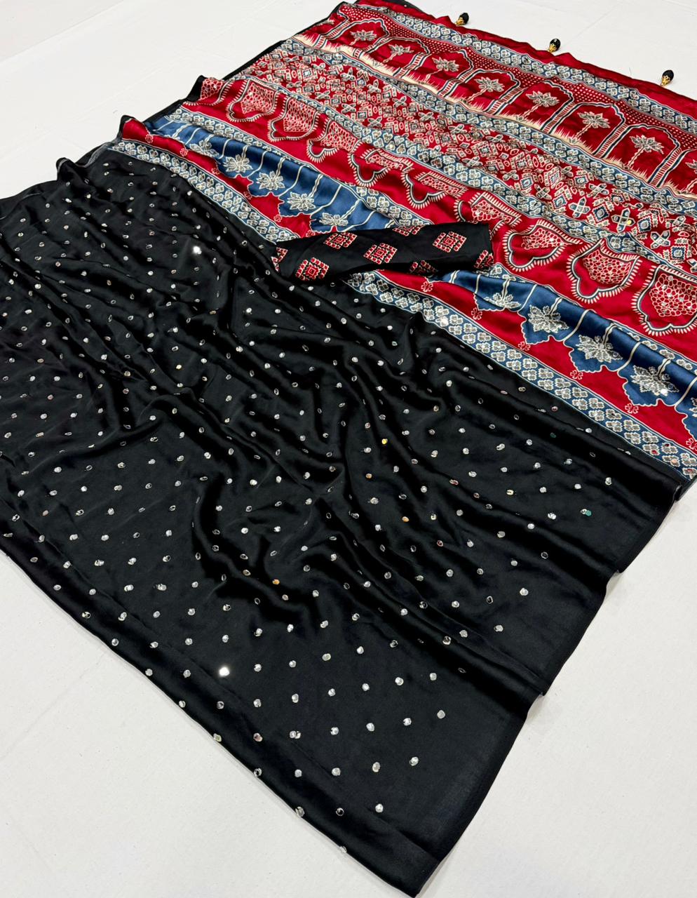 Modal Satin Ajrakh Printed Saree