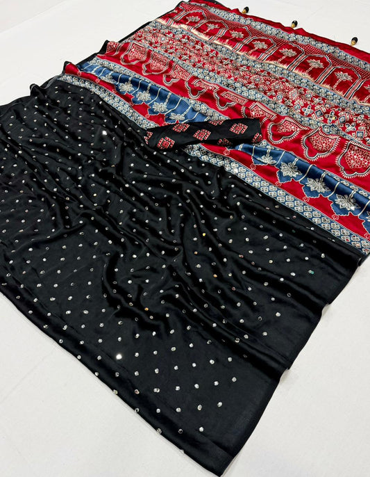 Modal Satin Ajrakh Printed Saree