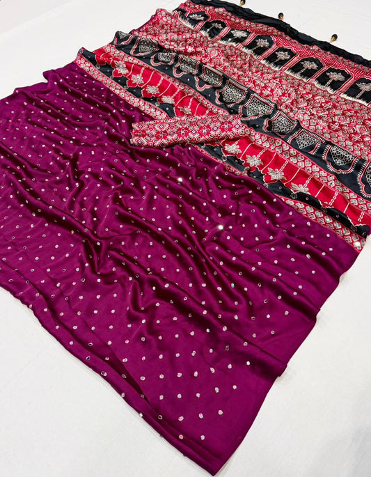 Modal Satin Ajrakh Printed Saree