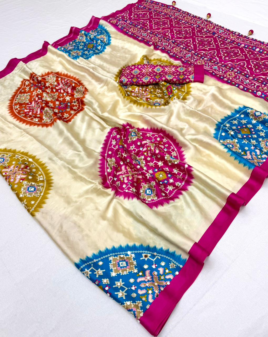 Modal Satin Ajrakh Printed Saree