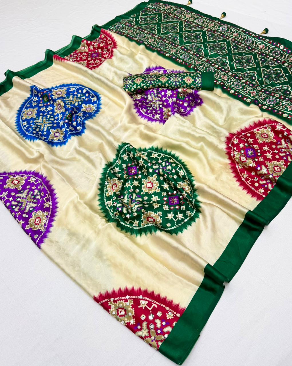 Modal Satin Ajrakh Printed Saree
