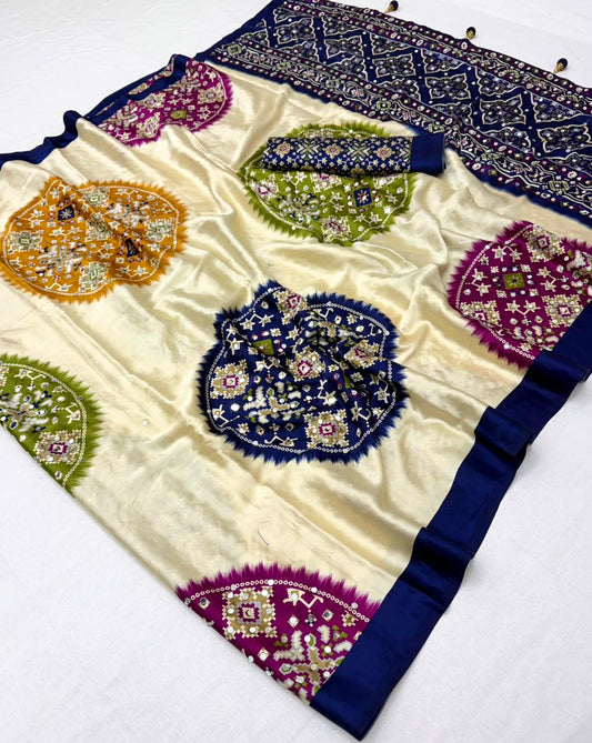Modal Satin Ajrakh Printed Saree