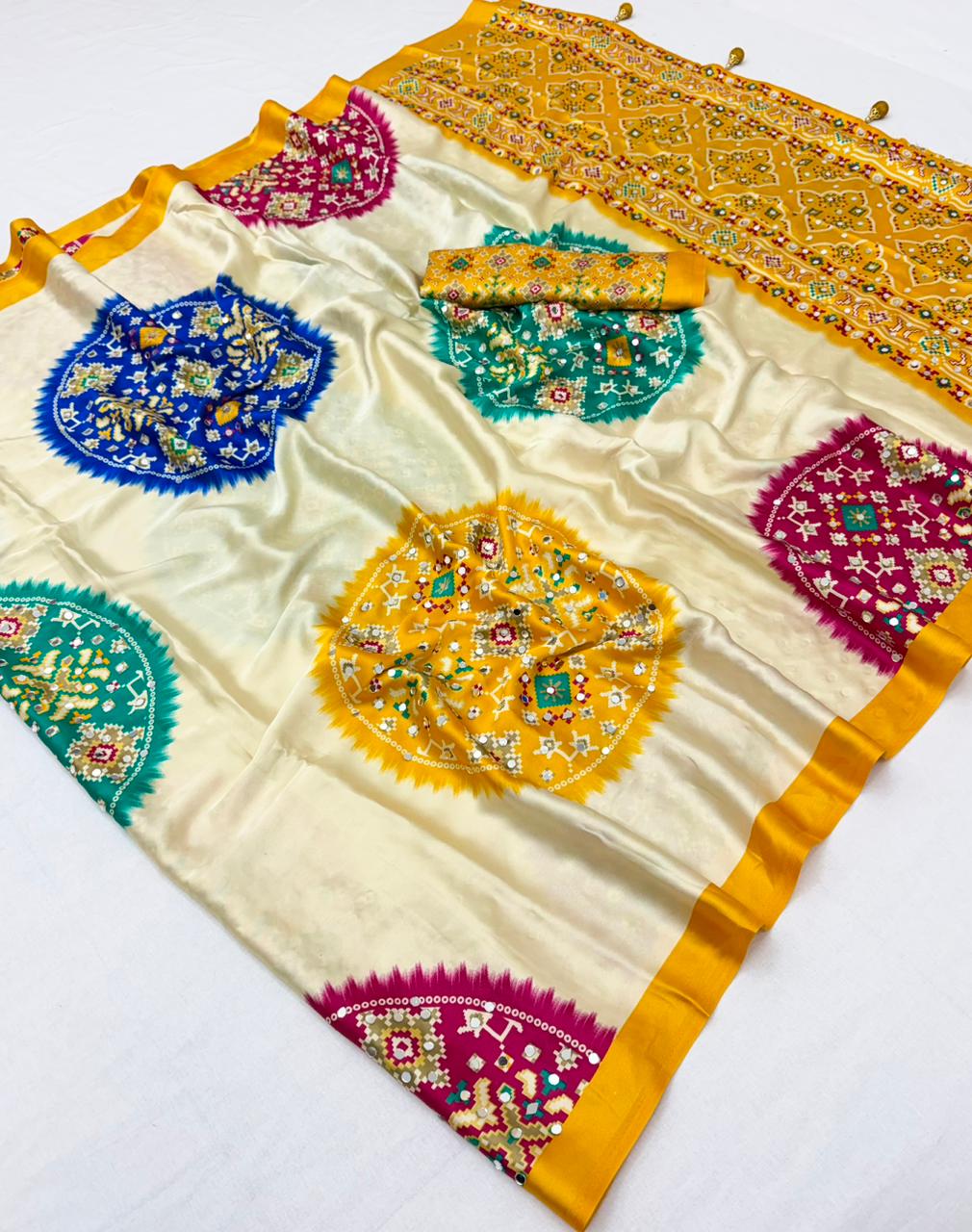 Modal Satin Ajrakh Printed Saree