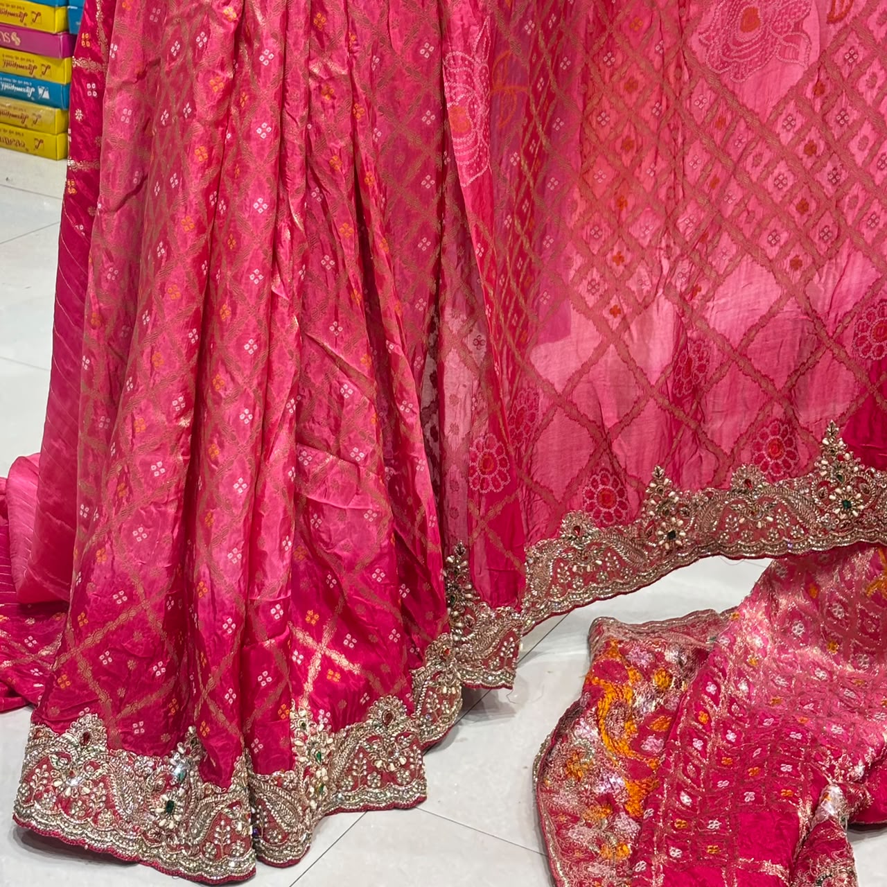 Chiffon Bandhani Banarasi Jacquard Saree