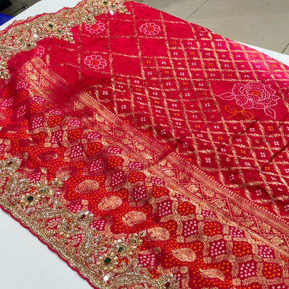 Chiffon Bandhani Banarasi Jacquard Saree