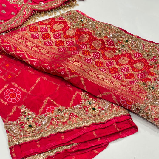 Chiffon Bandhani Banarasi Jacquard Saree