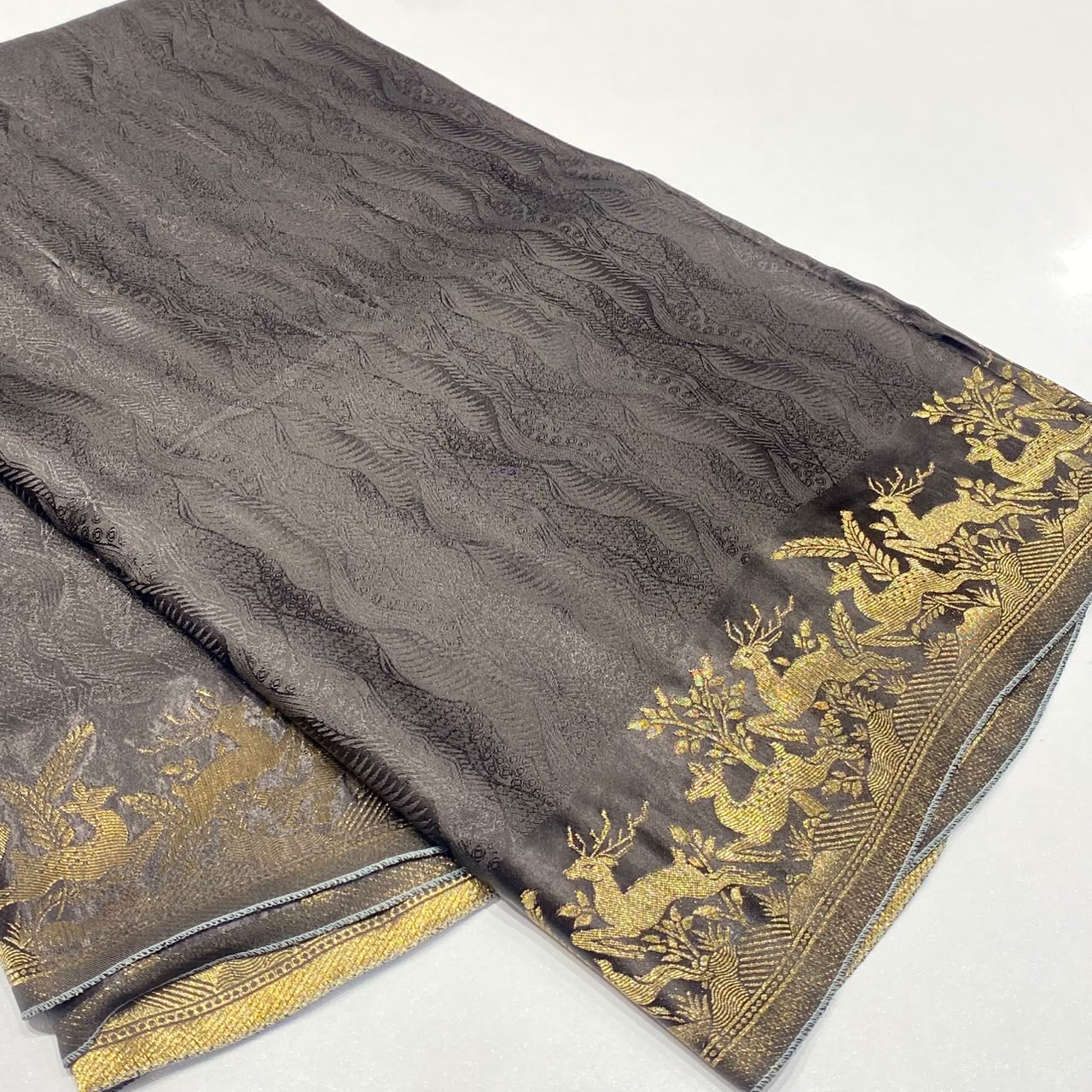 Embossed Satin Crepe Saree