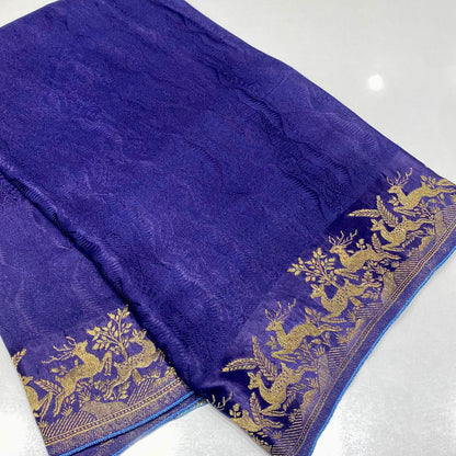 Embossed Satin Crepe Saree