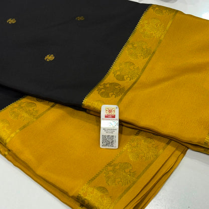 Pure Mysore Crepe Silk Saree | 100 grams | Gandaberunda Border