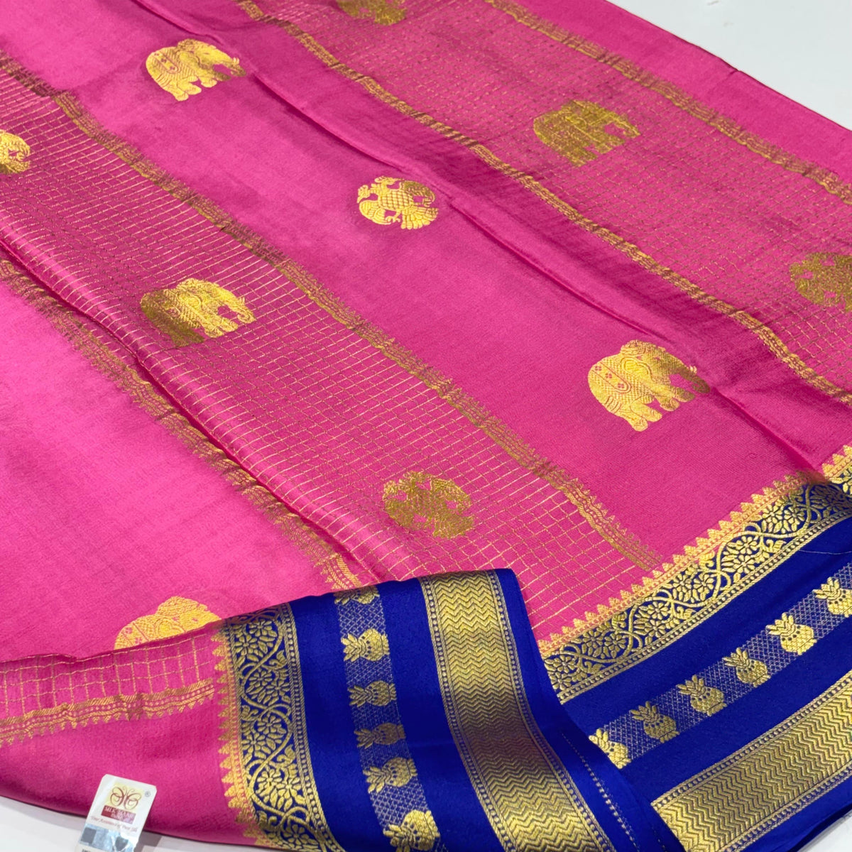 Pure Mysore Crepe Silk Saree | 120 grams | Elephant & Gandaberunda Butta