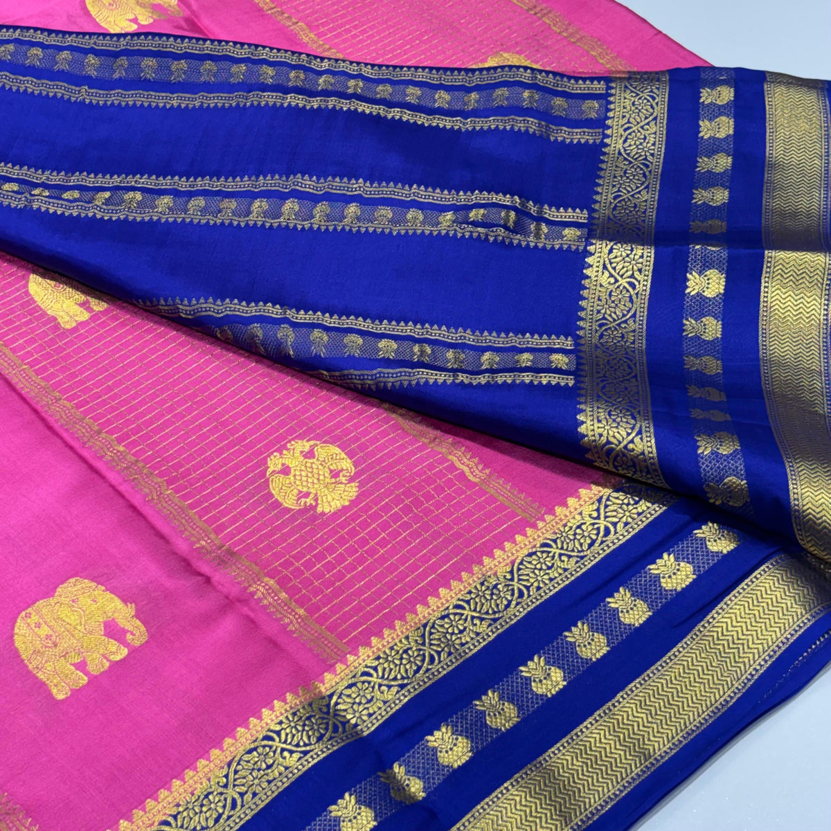 Pure Mysore Crepe Silk Saree | 120 grams | Elephant & Gandaberunda Butta