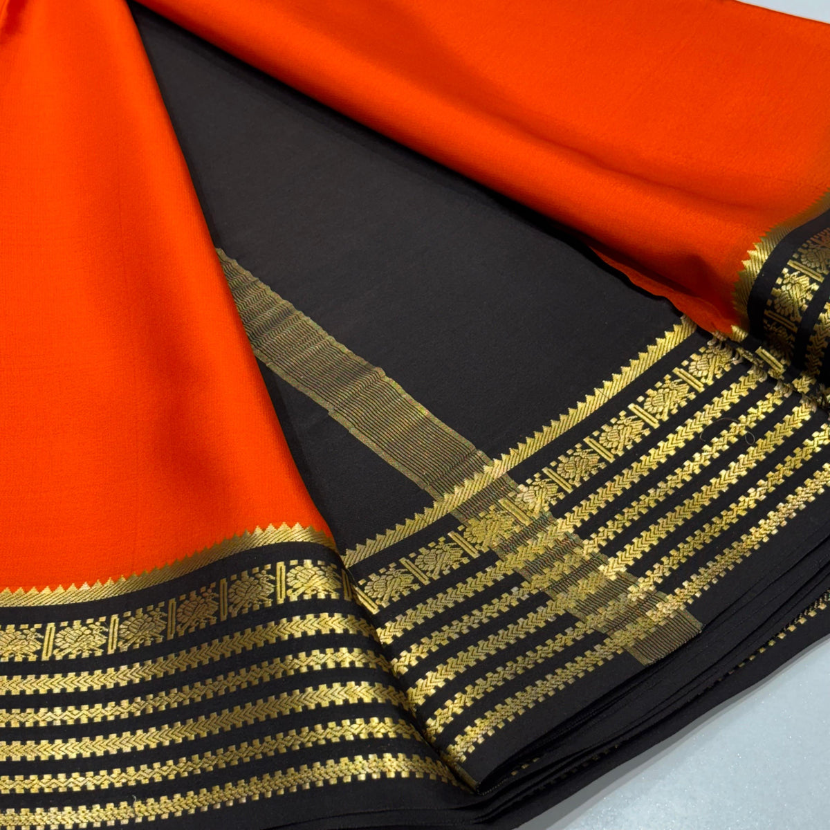 Pure Mysore Crepe Silk Saree | 100 Grams | Peacock Butta Border