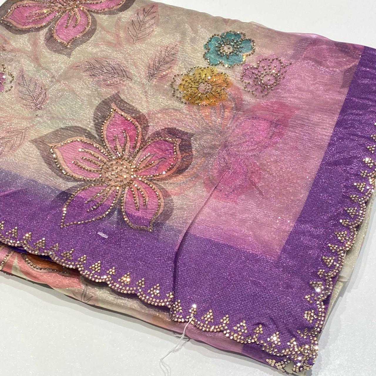 Floral Printed Organza Saree