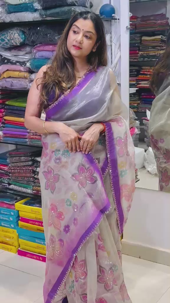 Floral Printed Organza Saree