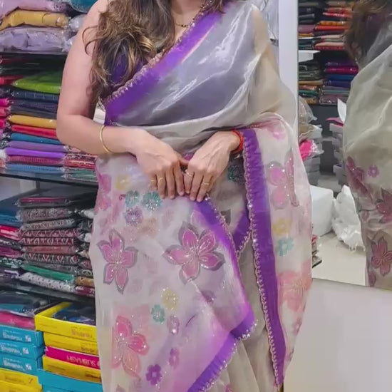 Floral Printed Organza Saree