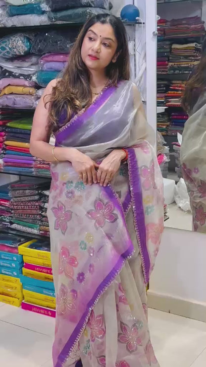Floral Printed Organza Saree