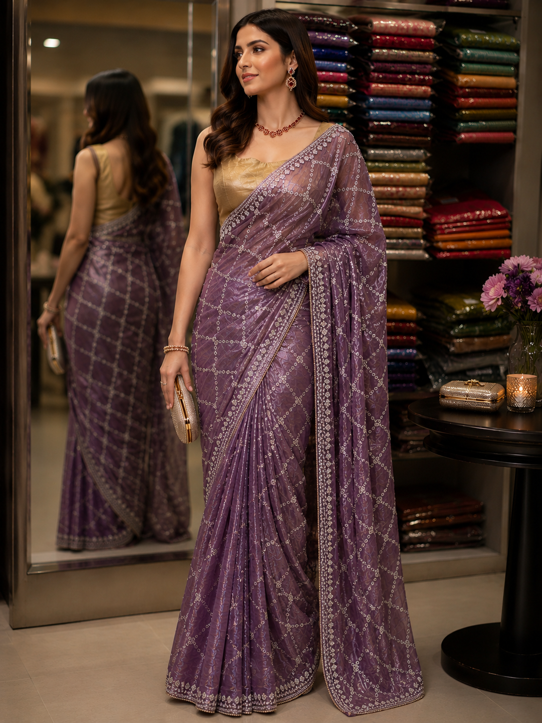 Party Wear Chiffon Saree | Beads Work