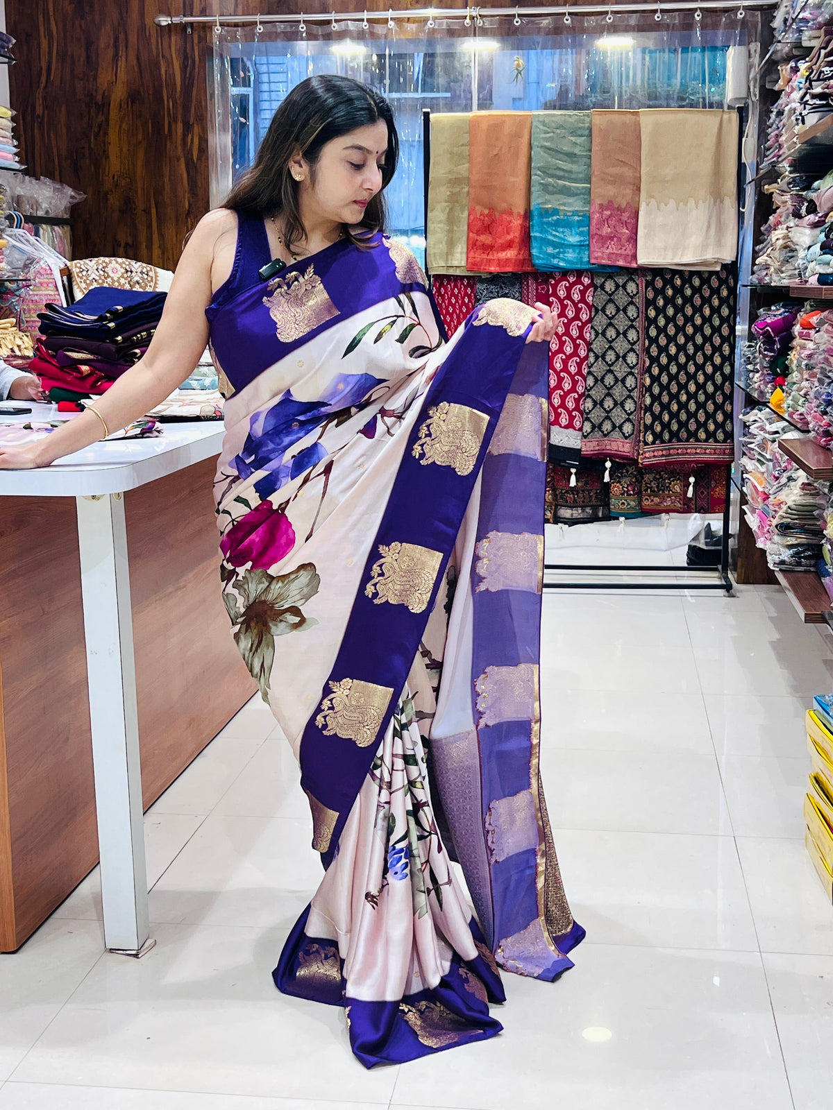Premium Printed Crepe Saree | Peacock Design