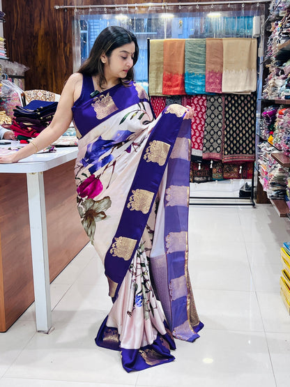 Premium Printed Crepe Saree | Peacock Design